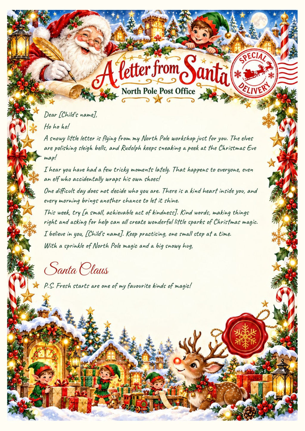 Fresh Start letter from Santa: personalised editable PowerPoint Christmas letter with gentle encouragement.