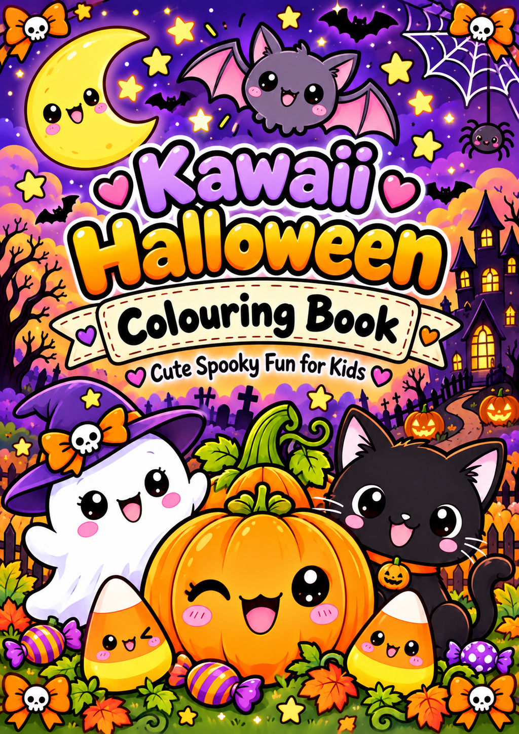 Kawaii Halloween Colouring Book for Kids - 24 page printable PDF cover